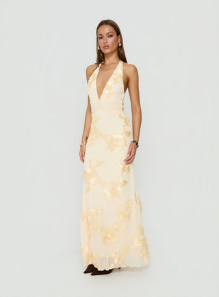 Rousseau Halter Maxi Dress Yellow