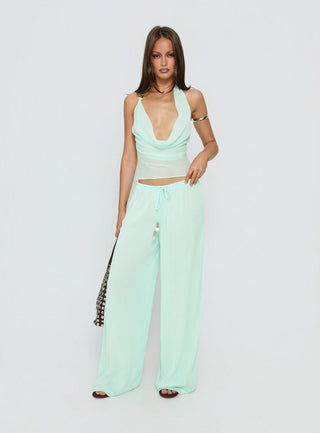 Distinction Halter Chiffon Top Aqua