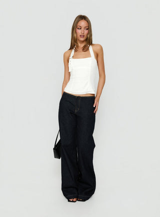 Hotshot Panelled Linen Blend Buckle Top White