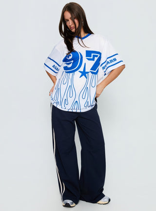 97 Sportstar Oversized Jersey Graphic Top White  Blue