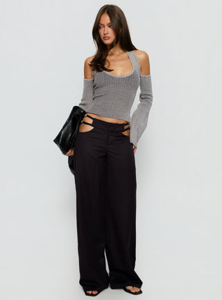 Novelia Halter Long Sleeve Top Black  Grey