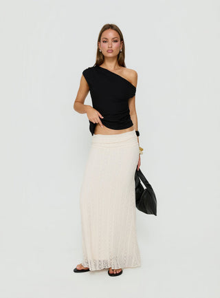 Katerine Ruched Lace Maxi Skirt Cream