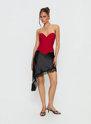 Idette Lace Asymmetrical Mini Skirt Black