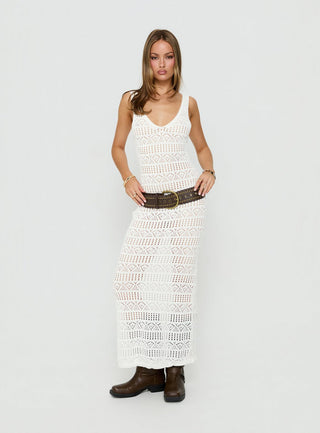 Ledena Knit V Neck Maxi Dress Cream