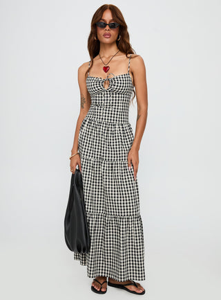 Avaleine Tiered Maxi Dress Black  White Check
