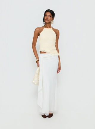 Stairway To Heaven Shirred Asymmetrical Halter Top Cream