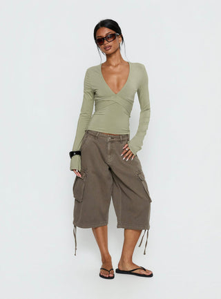 Madelon Long Sleeve Wrap Top Sage