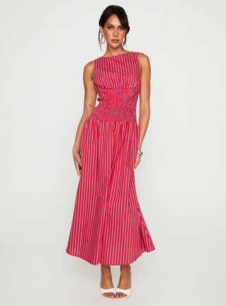 Lilienne Cotton Poplin Maxi Dress Red Stripe