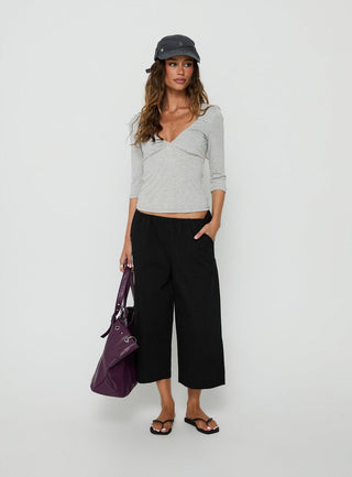 Back To Friends V Neck 3/4 Sleeve Top Grey Marle