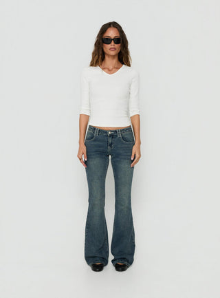 Clynee Ultra Low Rise Bootleg Jeans Dirty Blue