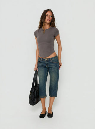 Ceilea Ultra Low Rise Denim Capri Pants Dirty Blue