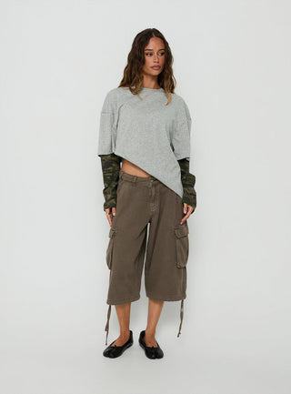 Ryann Long Sleeve Layered Top Grey / Camo