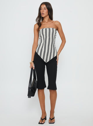 Palo Alto Strapless Scarf Top Black  White Stripe