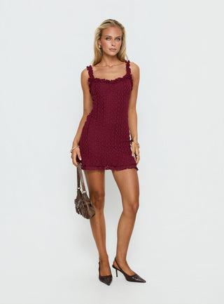 Steffi Frill Lace Mini Dress Burgundy