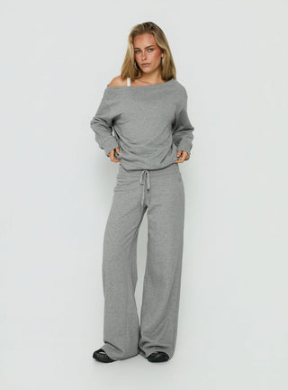 Wellness Off The Shoulder Sweatshirt Dark Grey Marle