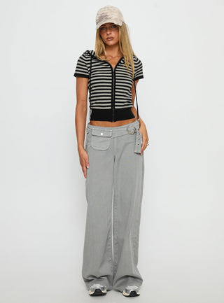 Kahlee Zip Through Hoodie Grey  Black Stripe