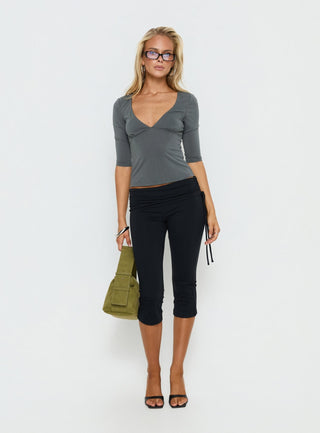 Back To Friends V Neck 34 Sleeve Top Grey