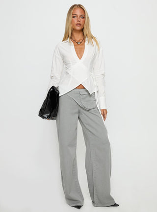 Jolanna Long Sleeve Wrap Top White