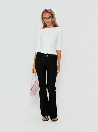 Viridian Belted Flared Pants Black