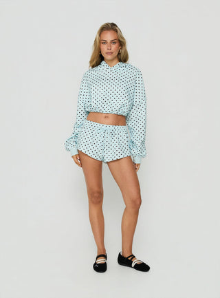 Quinncy Low Rise Sweat Shorts Blue Polka Dot