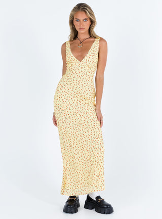Nellie Maxi Dress Yellow  Red Floral