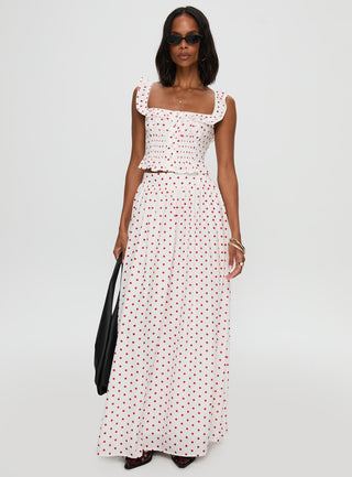Valerio Maxi Skirt White  Red