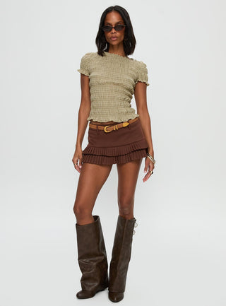 Romelle Shirred Top Green  Brown Plaid