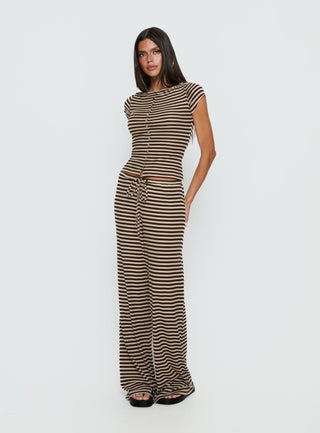 Gavrielle Jersey Wide Leg Pants Chocolate  Cream Stripe