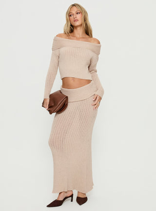 Devion Foldover Knit Sweater Beige