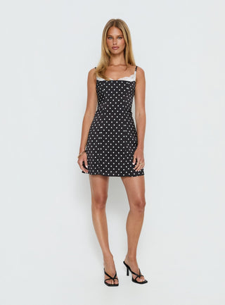 Renaissance Corset Lace Mini Dress Black  White Polka Dot