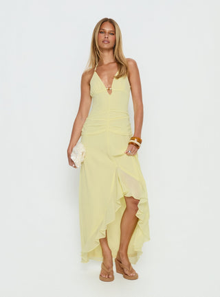 Roxine Asymmetrical Halter Maxi Dress Yellow