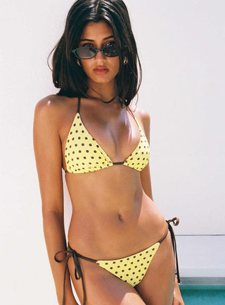 Jenner Triangle Bikini Top Yellow  Polka Dot