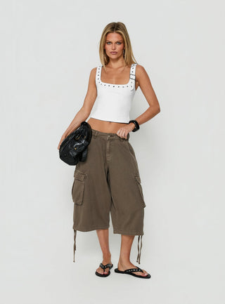 Aylani Buckle Eyelet Tank Top White
