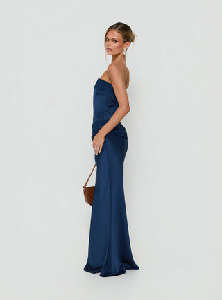 Sura Strapless Lace Detail Maxi Dress Navy