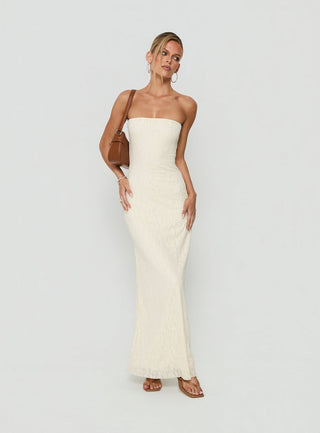 Annarosa Strapless Lace Maxi Dress Cream