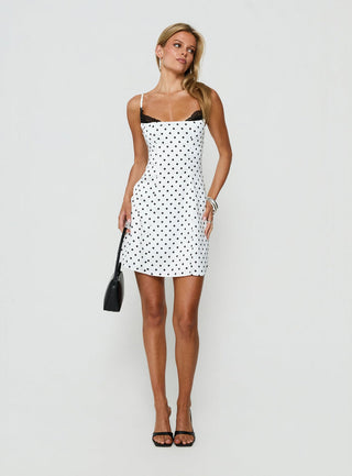 Renaissance Corset Lace Mini Dress White Black Polka Dot