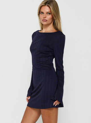 Blairre Pointelle Long Sleeve Mini Dress Navy