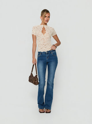 Quinbie Lace Short Sleeve Top Cream