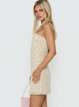 Ennia Strapless Mini Dress Yellow Ditsy Floral