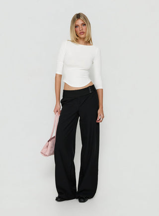 Myaah 3/4 Sleeve Curved Hem Top White