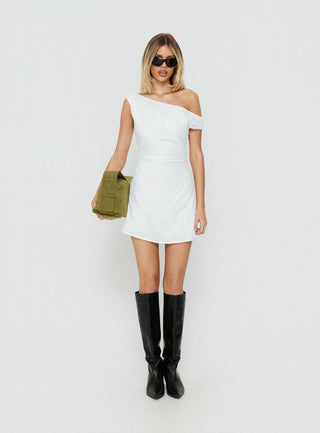 Izadonna Off Shoulder Cinched Mini Dress White