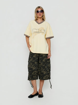 Long Live Cowboys V Neck Tee Butter