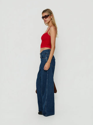 Ramos Low Rise Double Button Wide Leg Jeans Dark Indigo