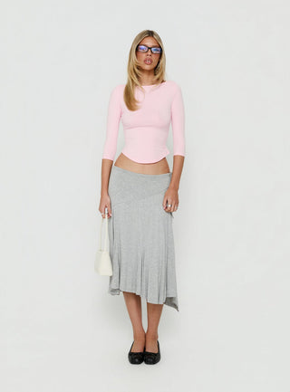 Myaah 3/4 Sleeve Curved Hem Top Pink