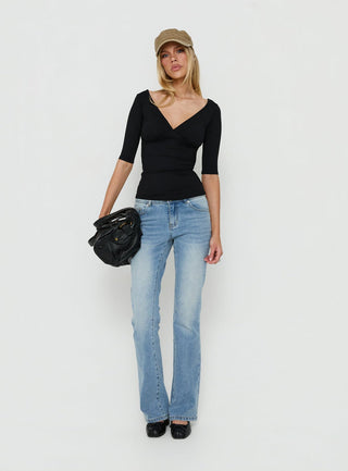 Daily Define Off Shoulder V Neck Top Black