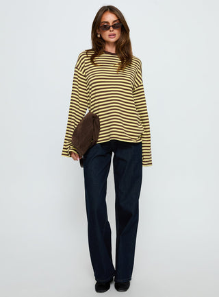 Settle Down Long Sleeve Top Yellow  Brown Stripe