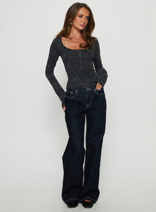 Averell Button Front Long Sleeve Top Grey