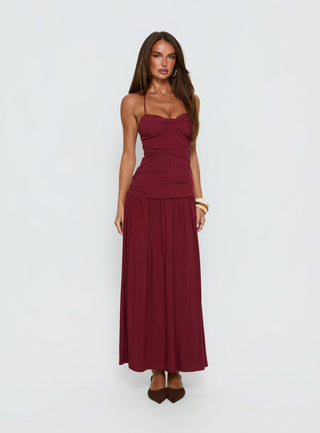 Marguerite Halter Maxi Dress Ruby Wine Petite