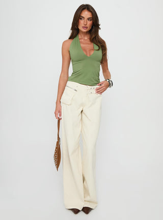 Fifi Halter Longline Wrap Top Olive Green