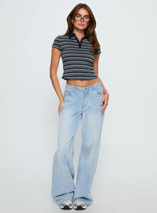Sylvanna Collared Top Navy Stripe
